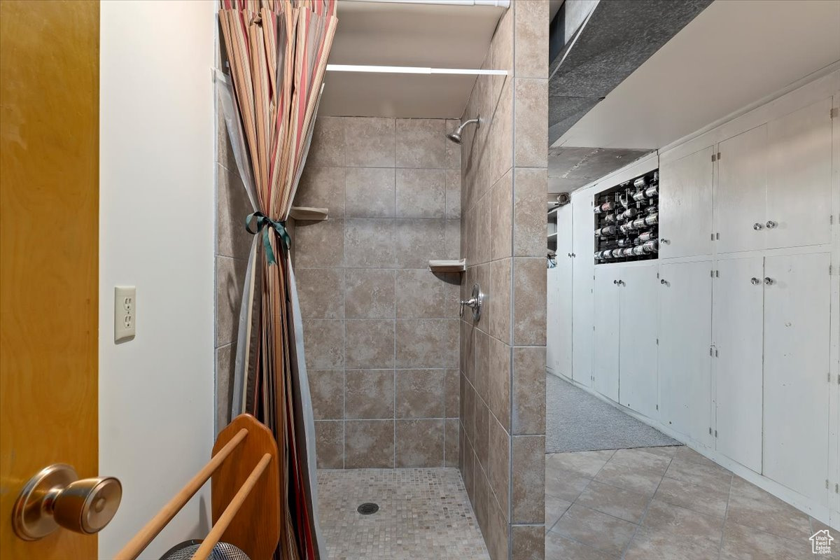 Tile shower in the basement.