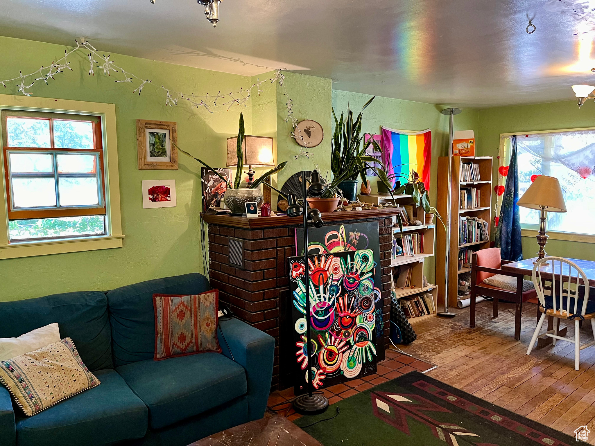 Living room with hardwood / wood-style floors