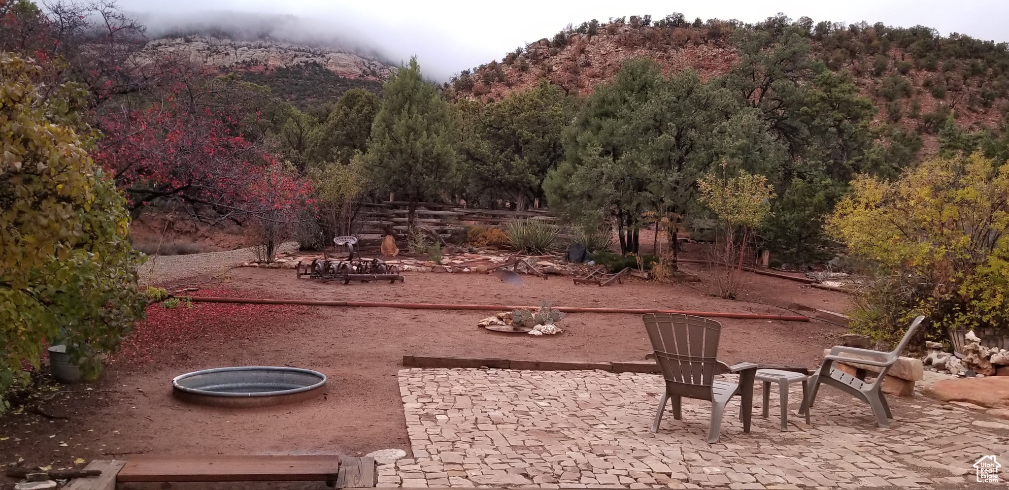 View of backyard with a patio and a mountain view