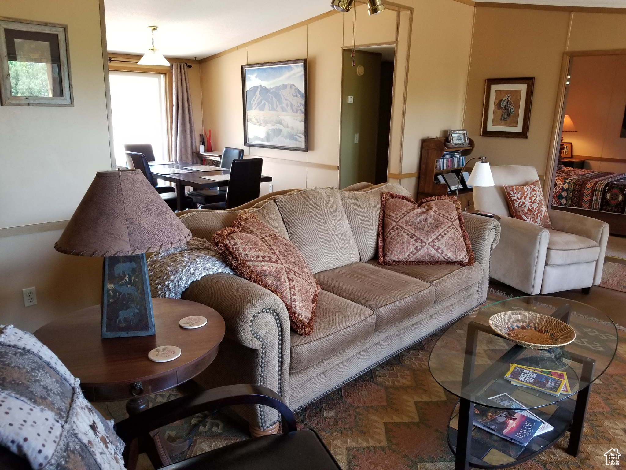 Living room with vaulted ceiling