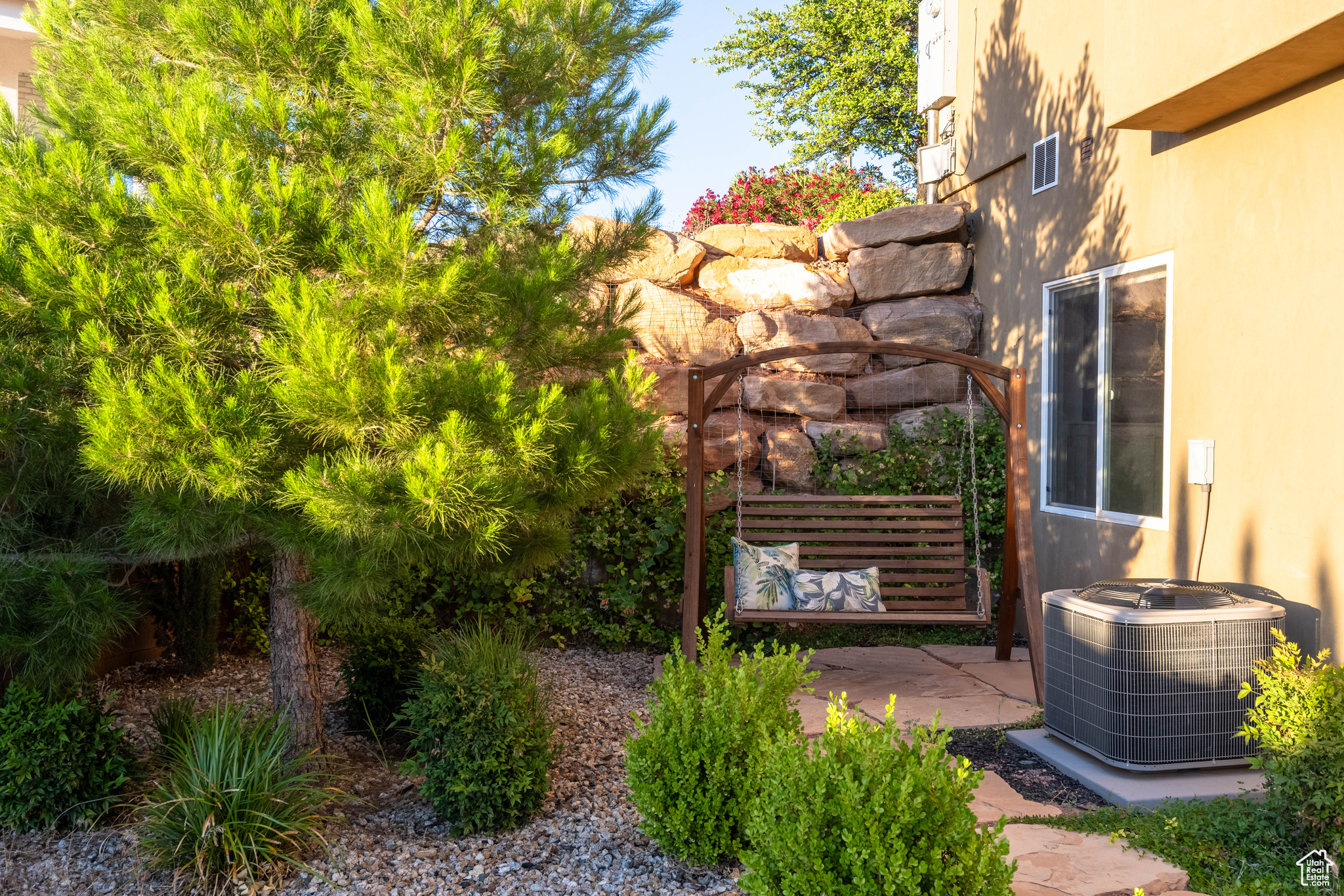 View of yard with a patio area and central air condition unit