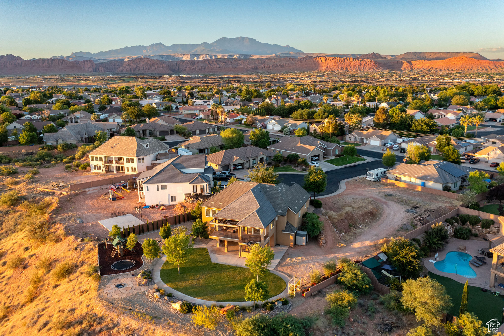 Aerial view featuring a mountain view