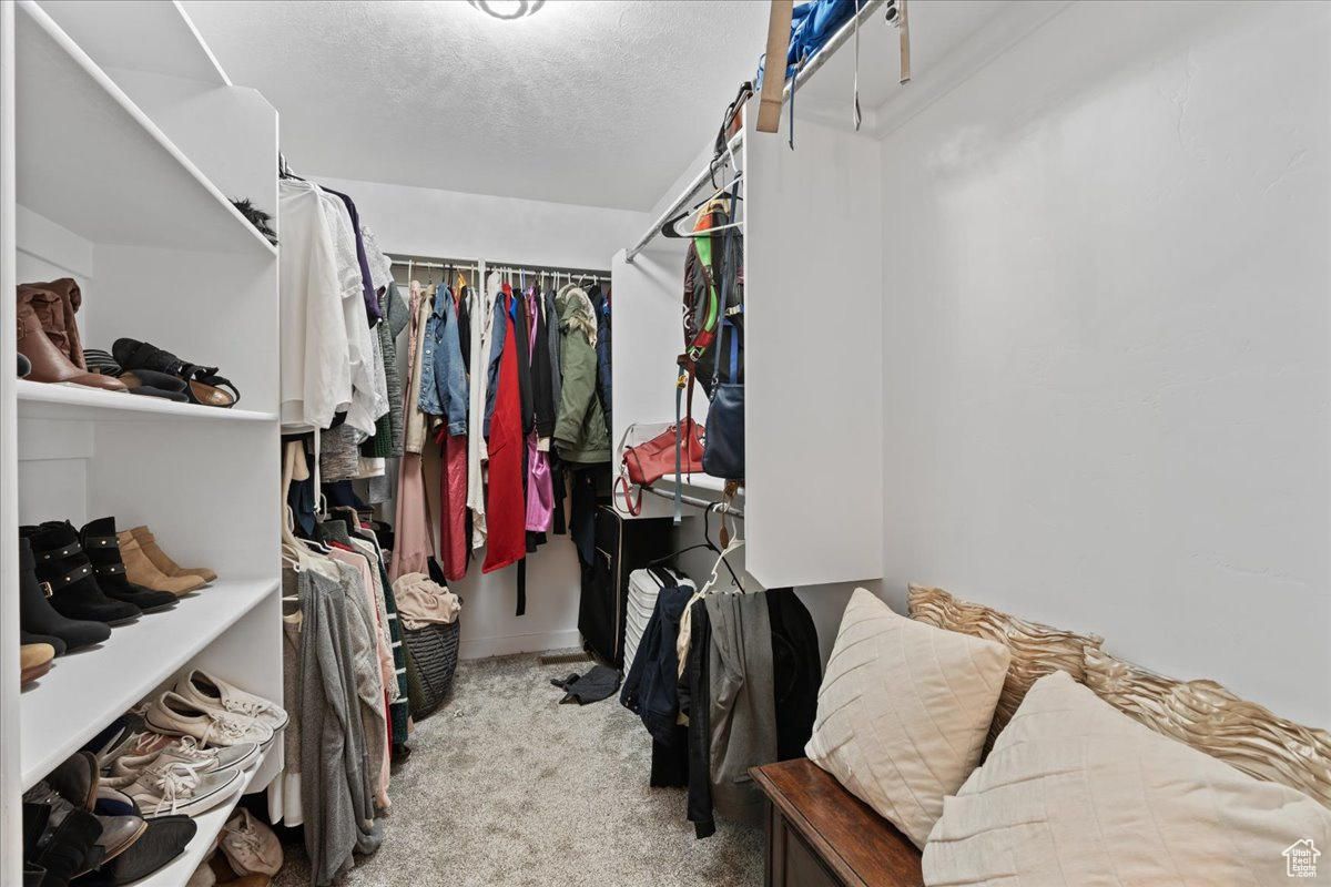 Walk in closet with carpet flooring