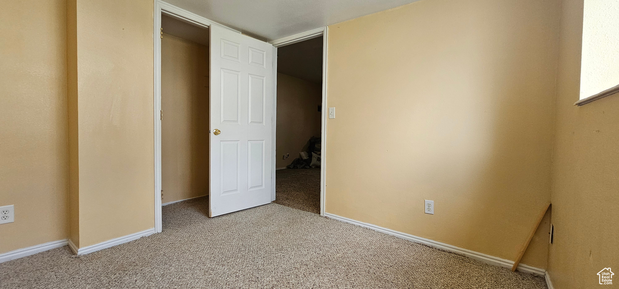 Unfurnished bedroom featuring carpet and a closet