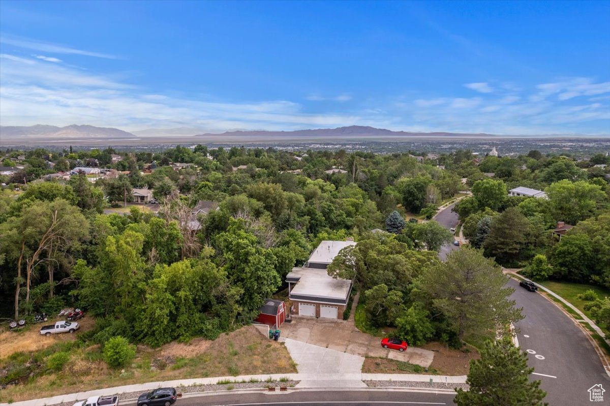 Aerial view featuring a mountain view