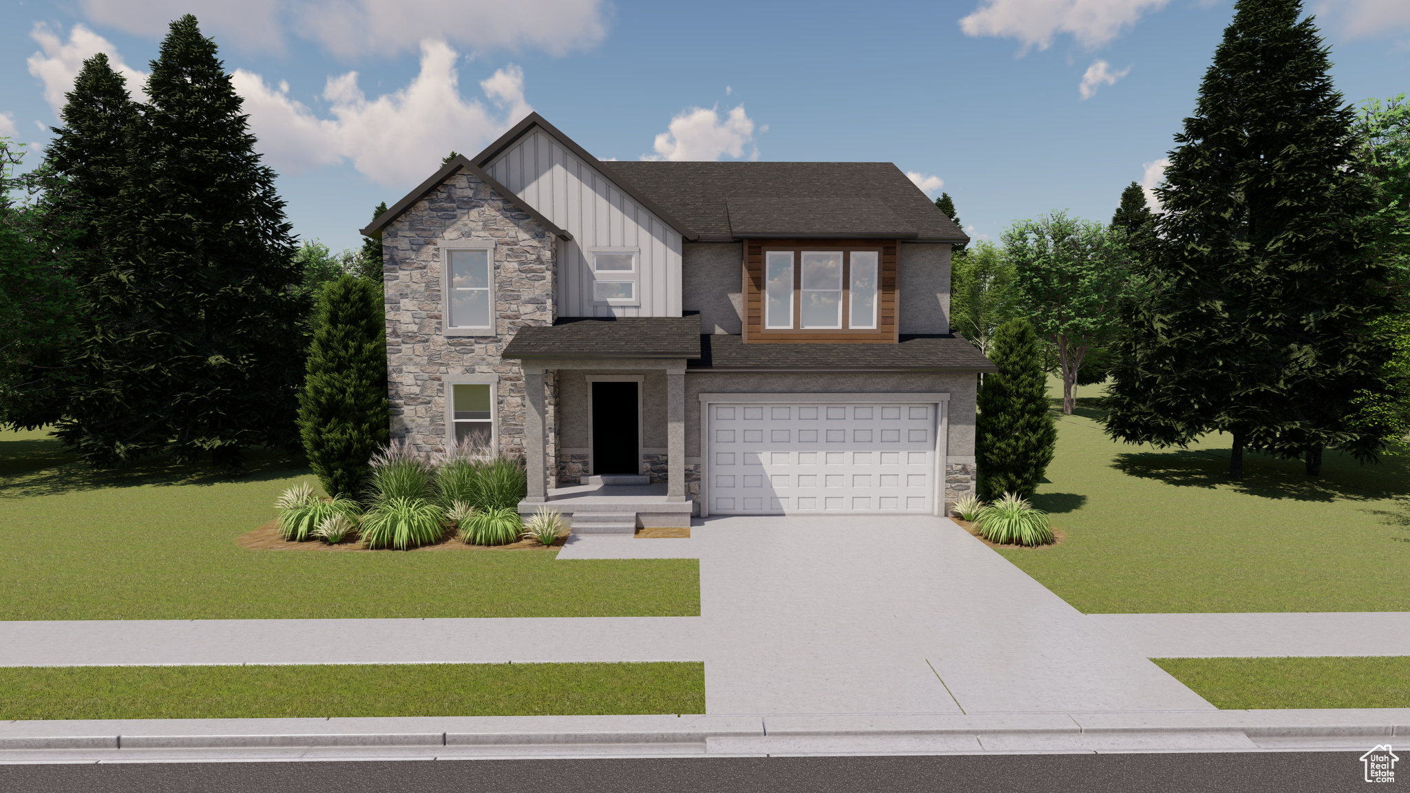 View of front of home featuring a garage and a front yard