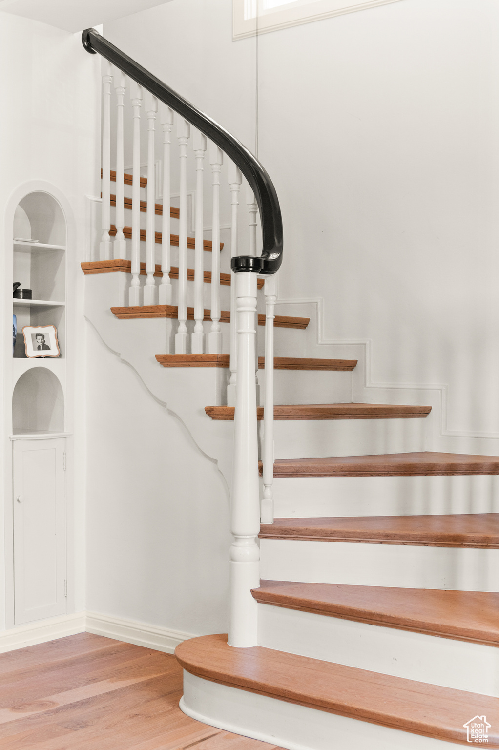 Stairway with hardwood  flooring