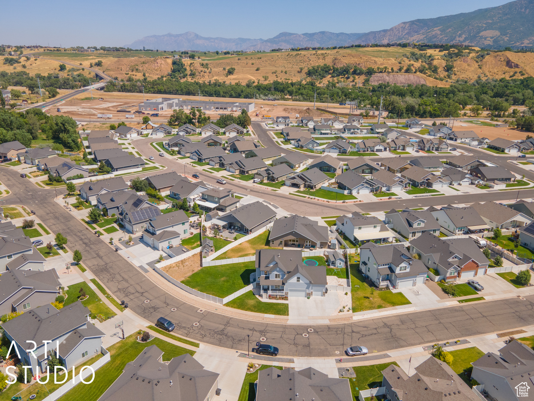 Drone / aerial view with a mountain view