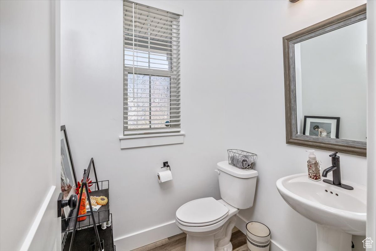 Bathroom featuring sink, hardwood / wood-style flooring, and toilet