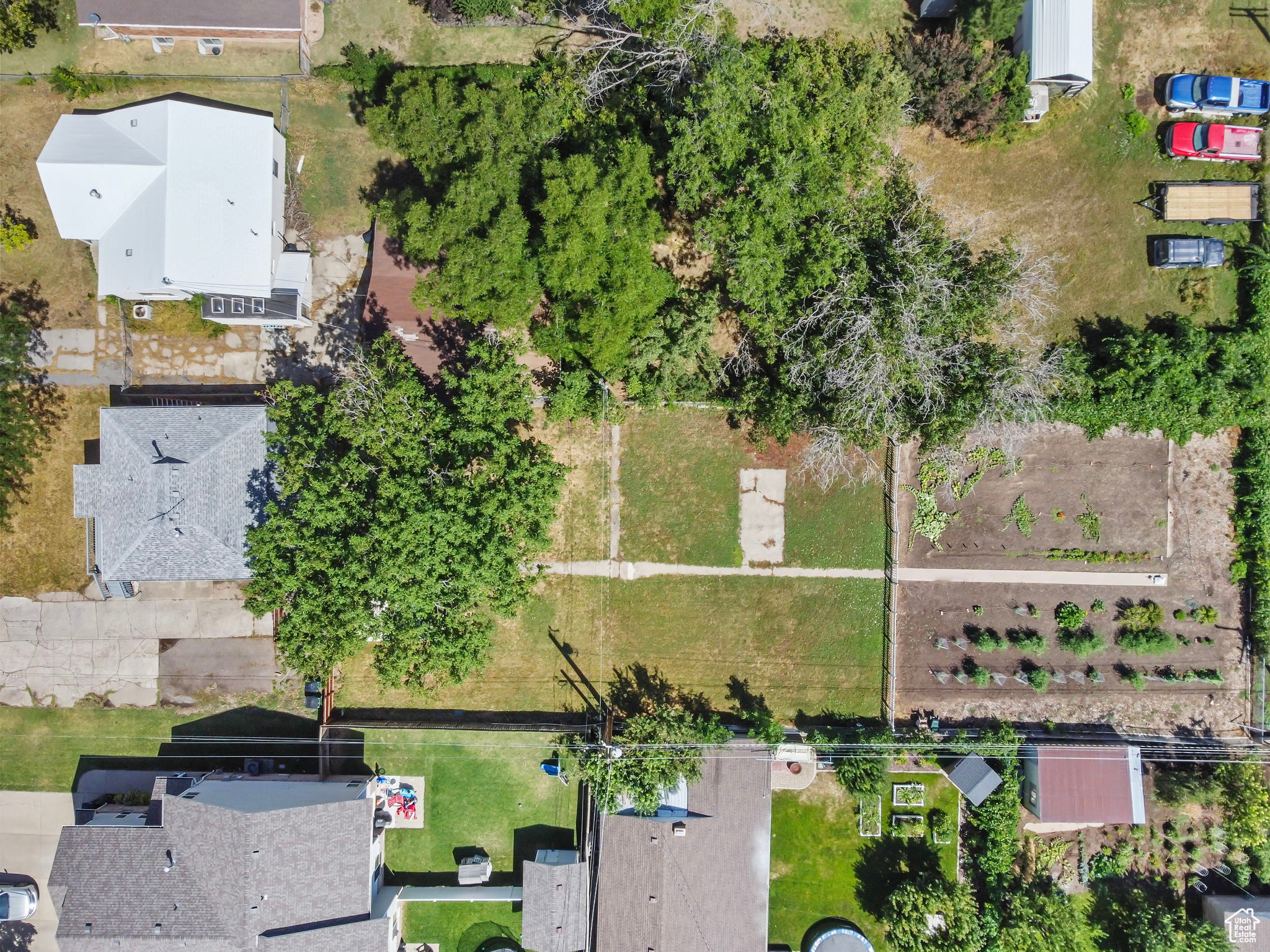 Aerial view of backyard and garden