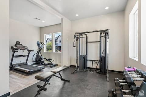 Workout room with concrete floors