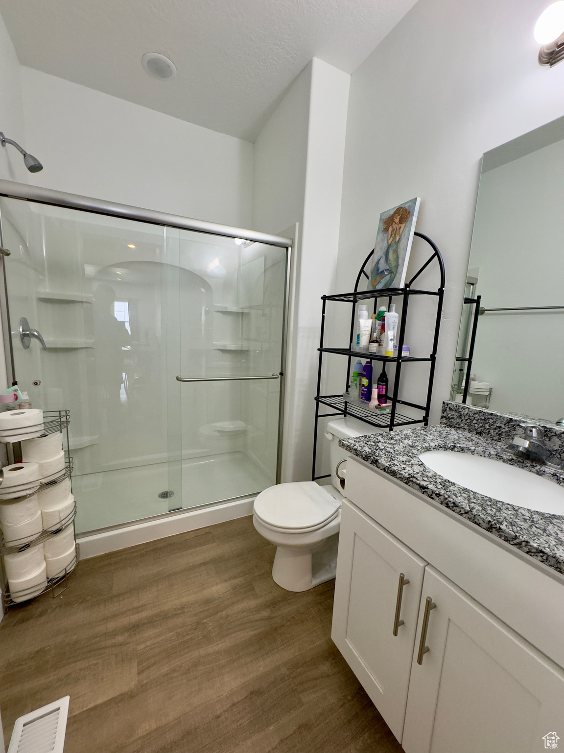 3/4 bathroom on second level with granite counters