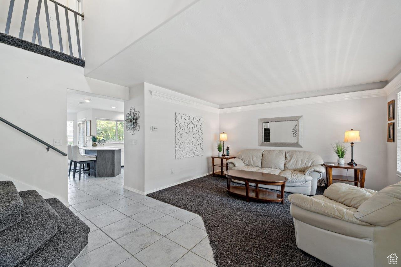 View of tiled living room