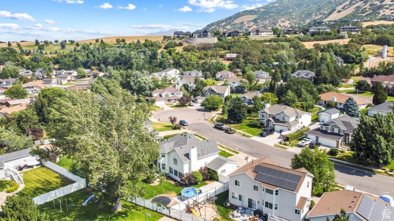 Aerial view featuring a mountain view