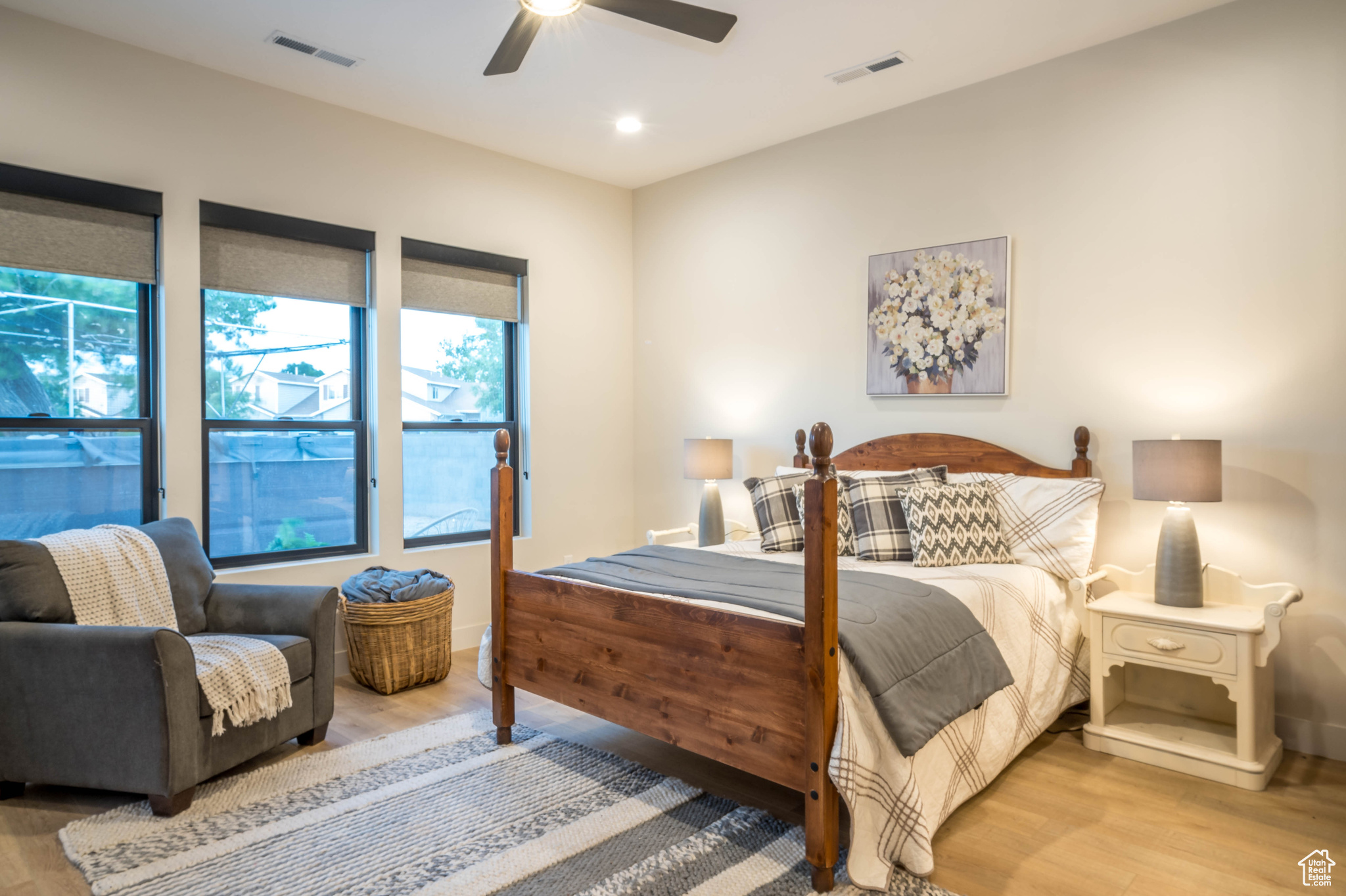 Master Bedroom featuring hardwood / wood-style floors and ceiling fan