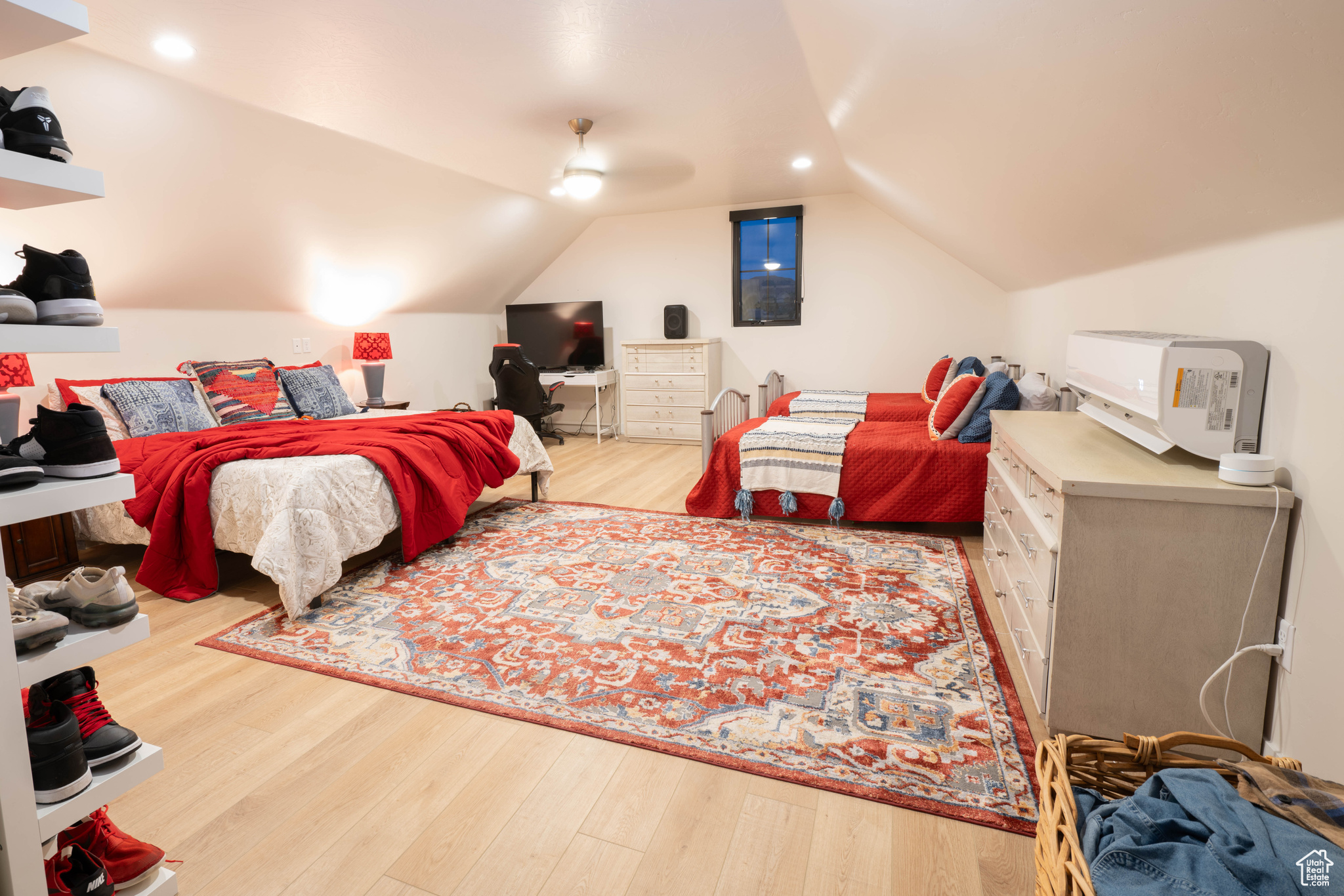 Loft/Bedroom 4 featuring ceiling fan, light hardwood  wood-style floors