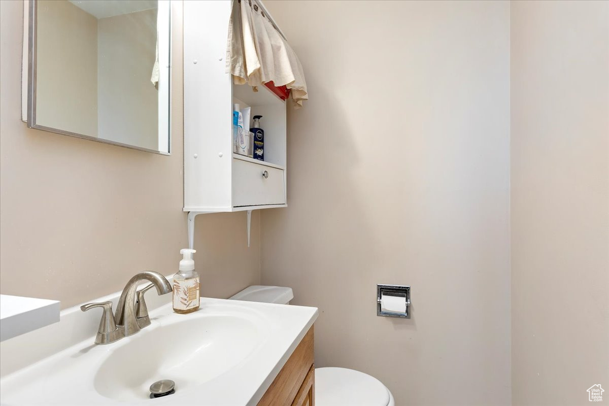 Bathroom featuring vanity and toilet