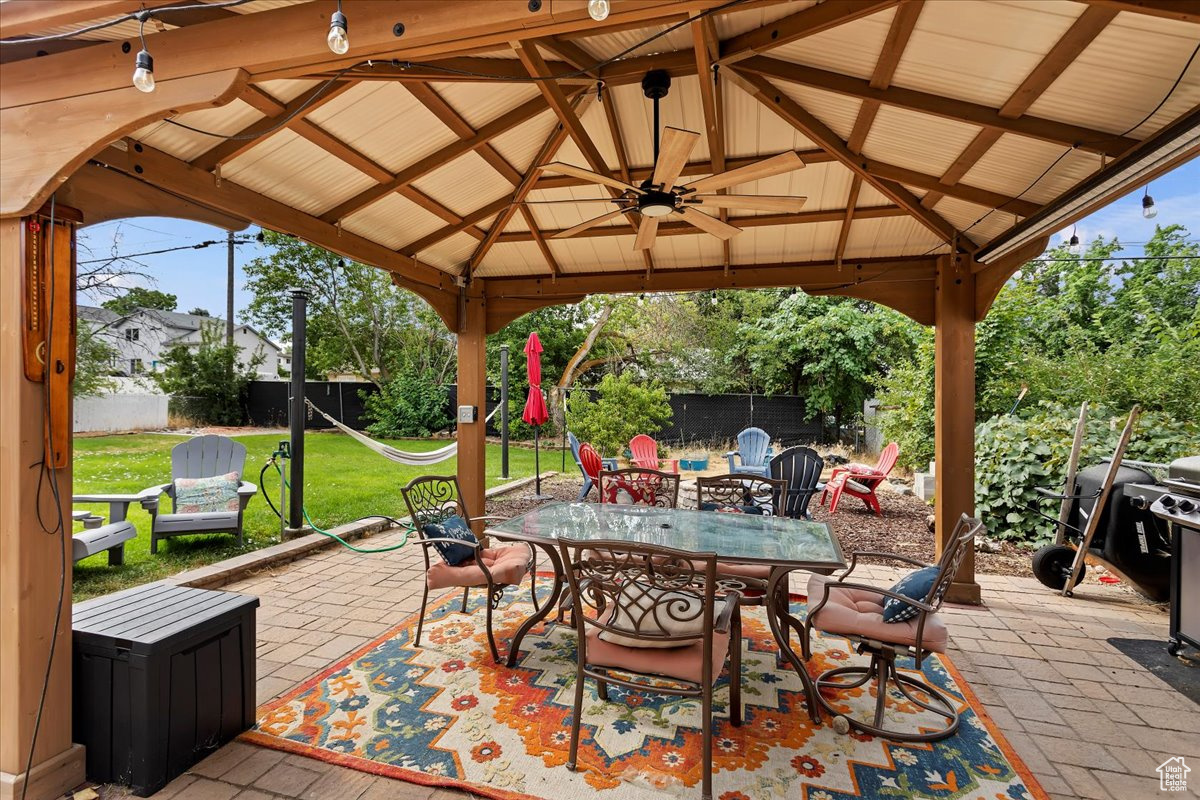 View of patio featuring a gazebo