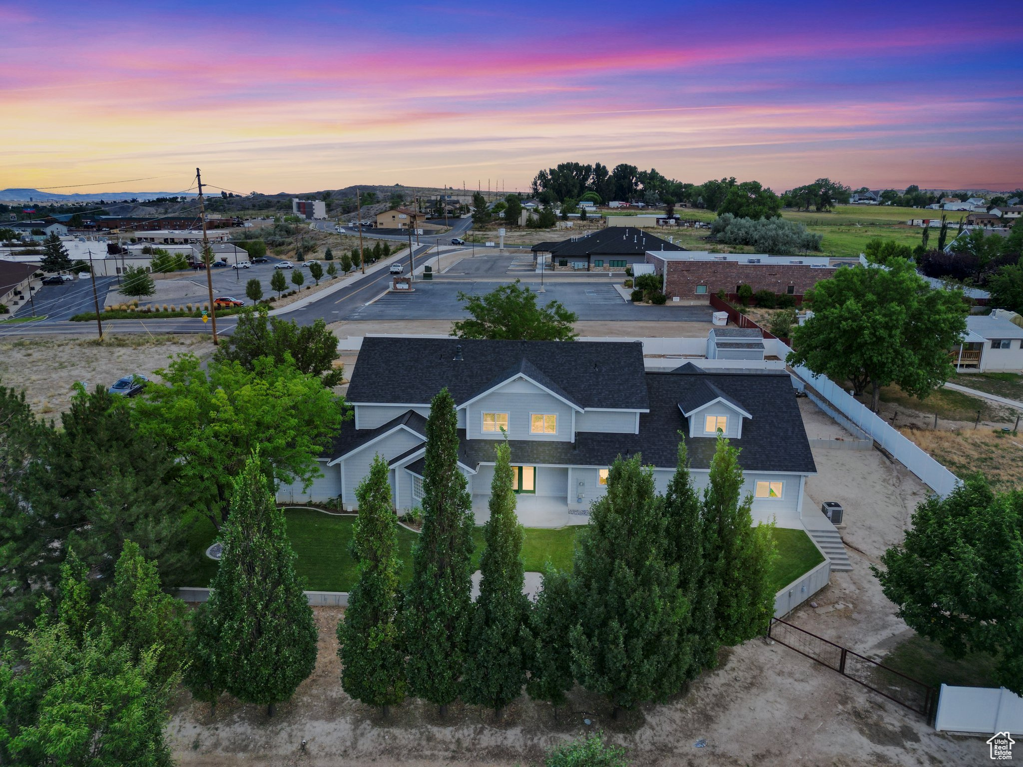 View of aerial view at dusk