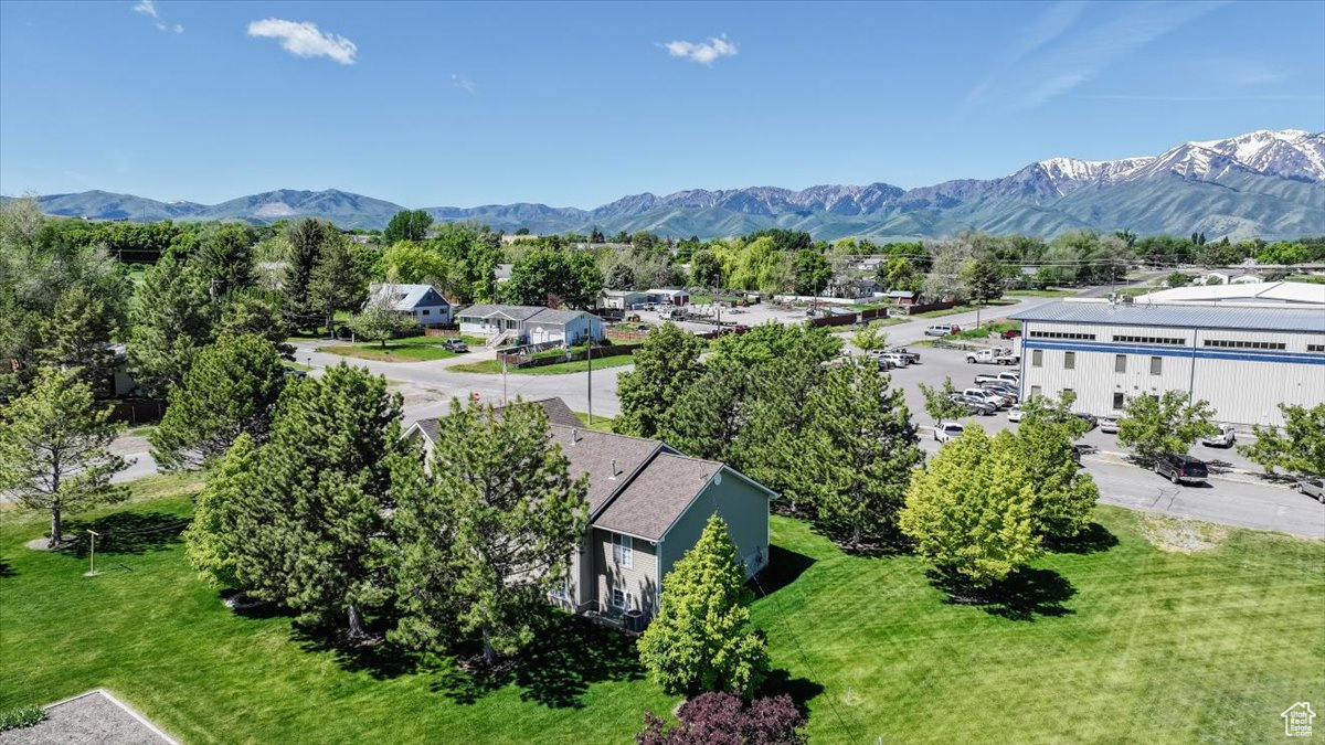 Aerial view featuring a mountain view