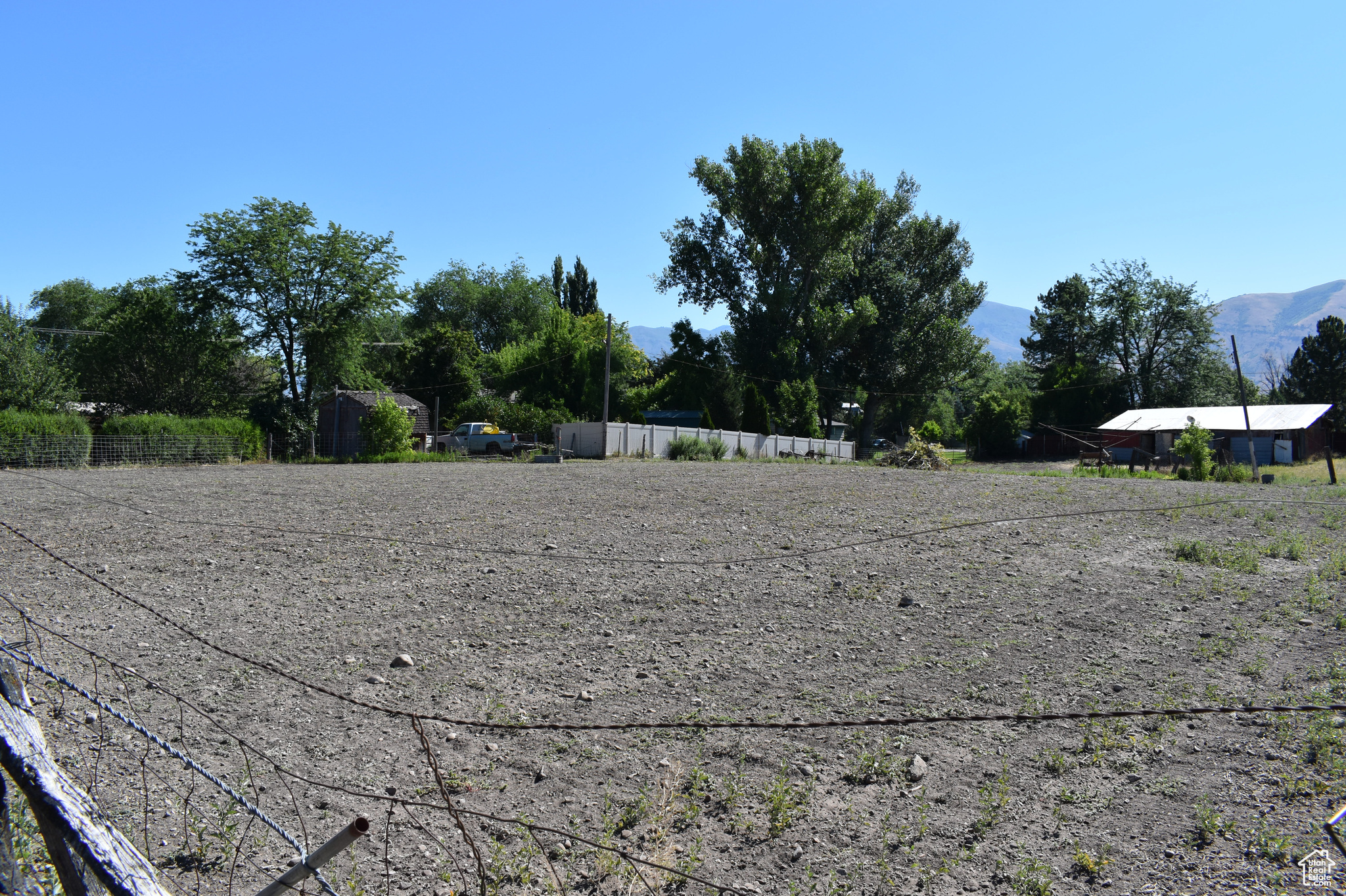 View of fenced horse pasture