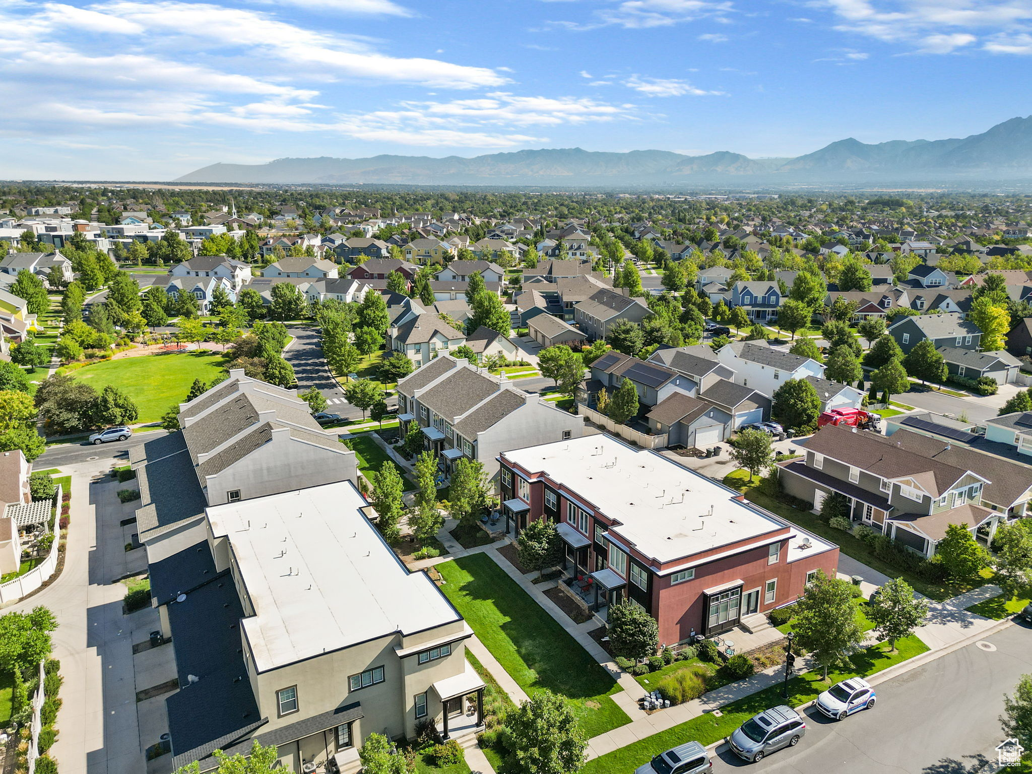 Birds eye view of property with a mountain view