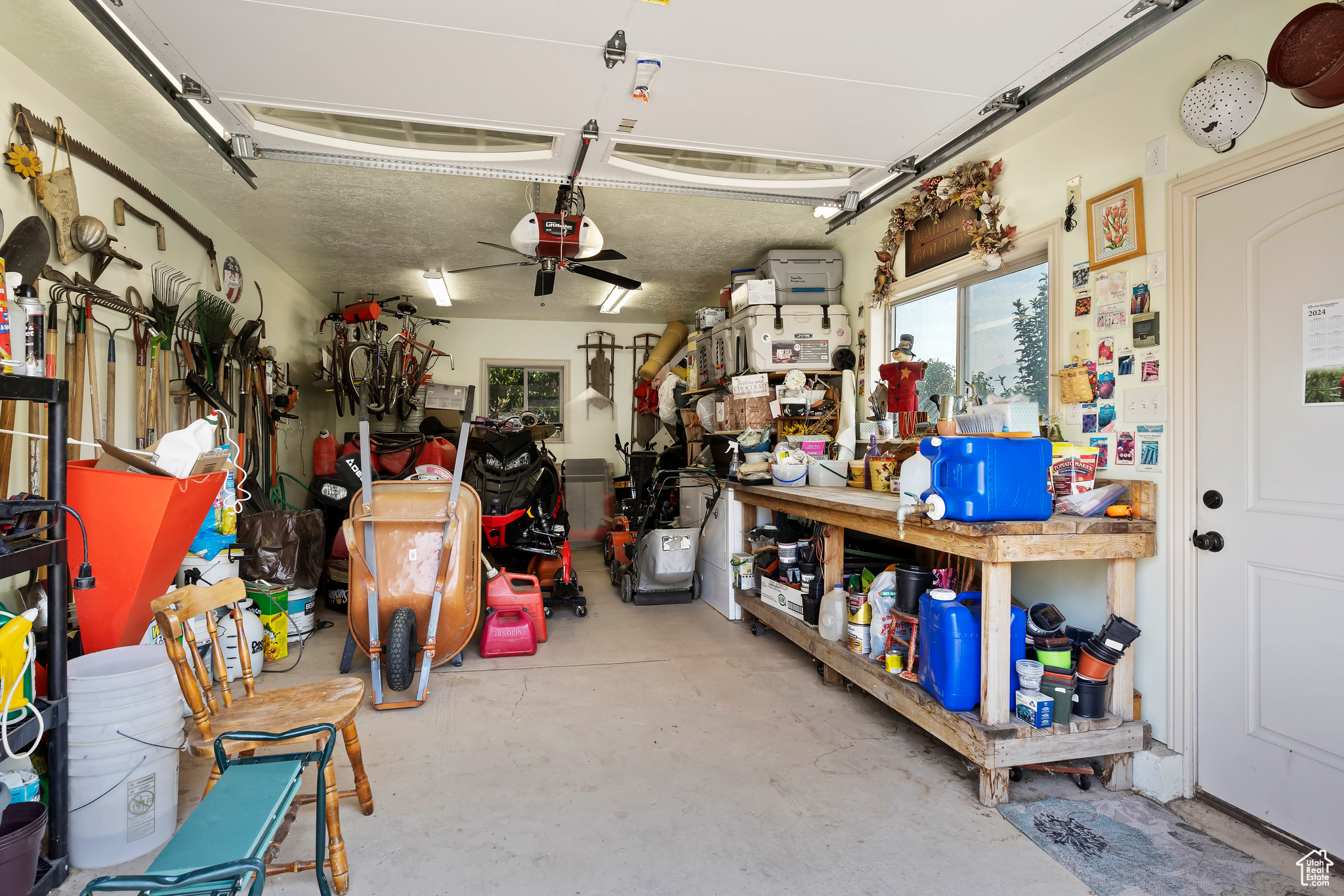 Garage with a workshop area