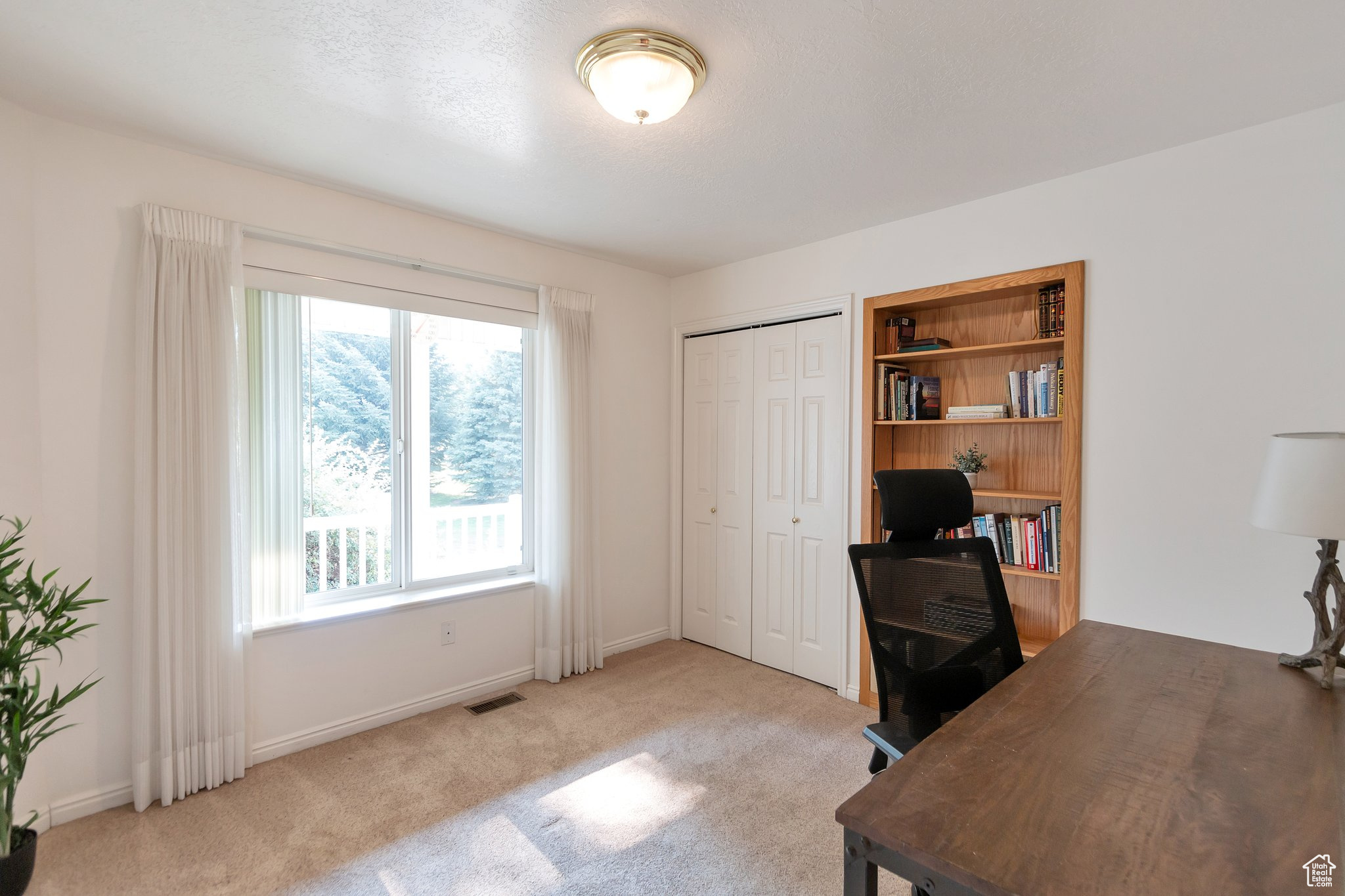 Office area with light carpet