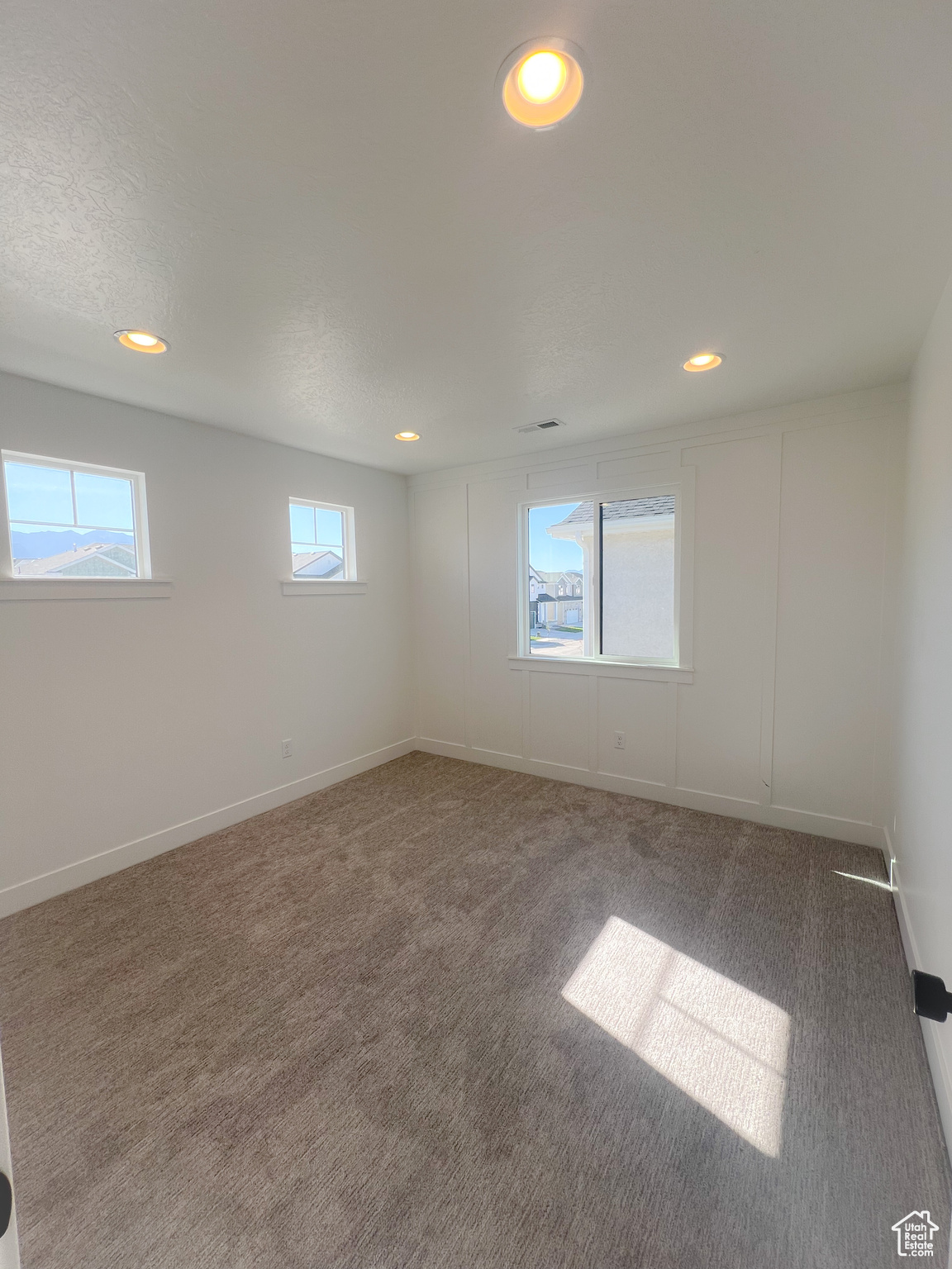 Basement with carpet