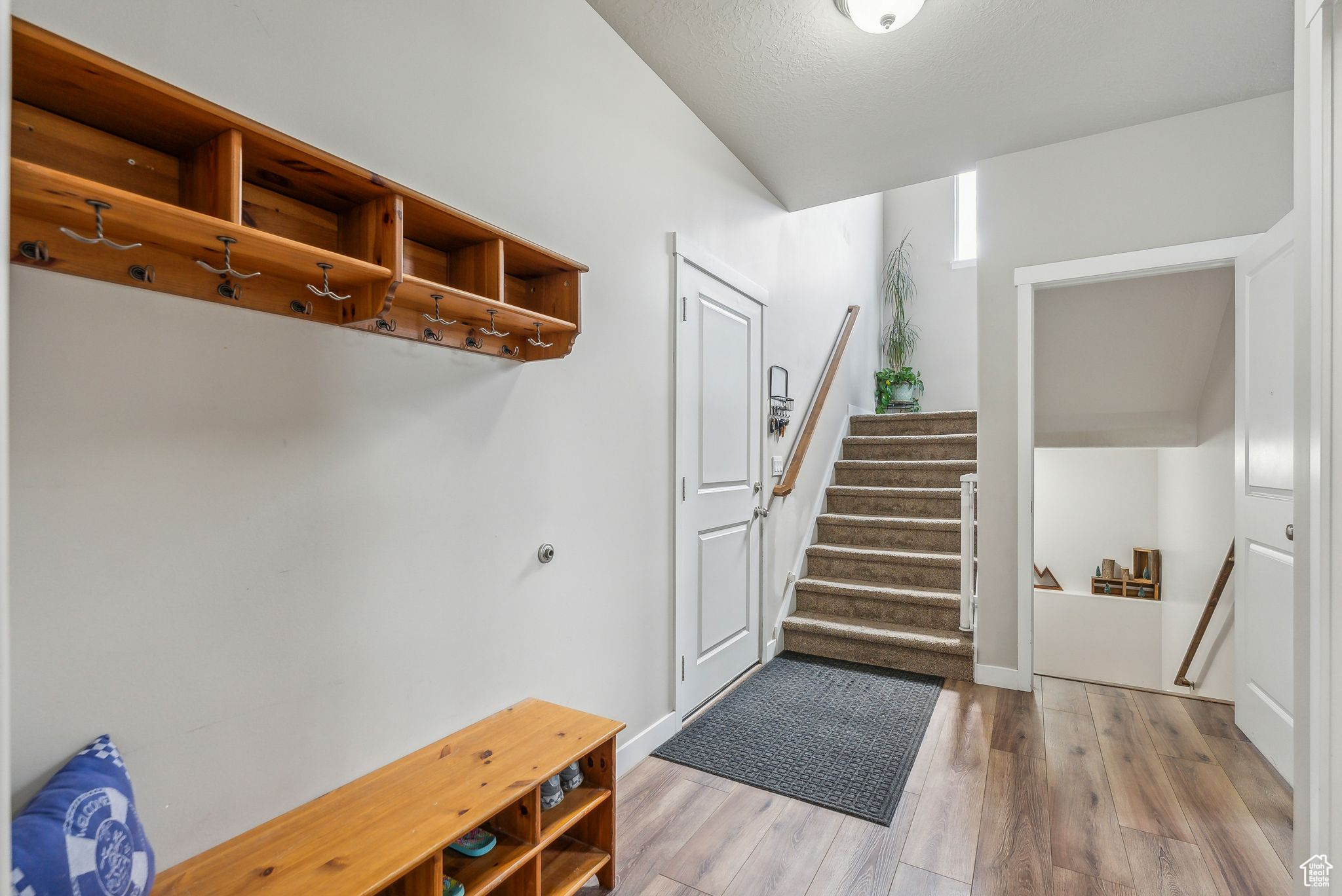 Interior space with light hardwood / wood-style flooring