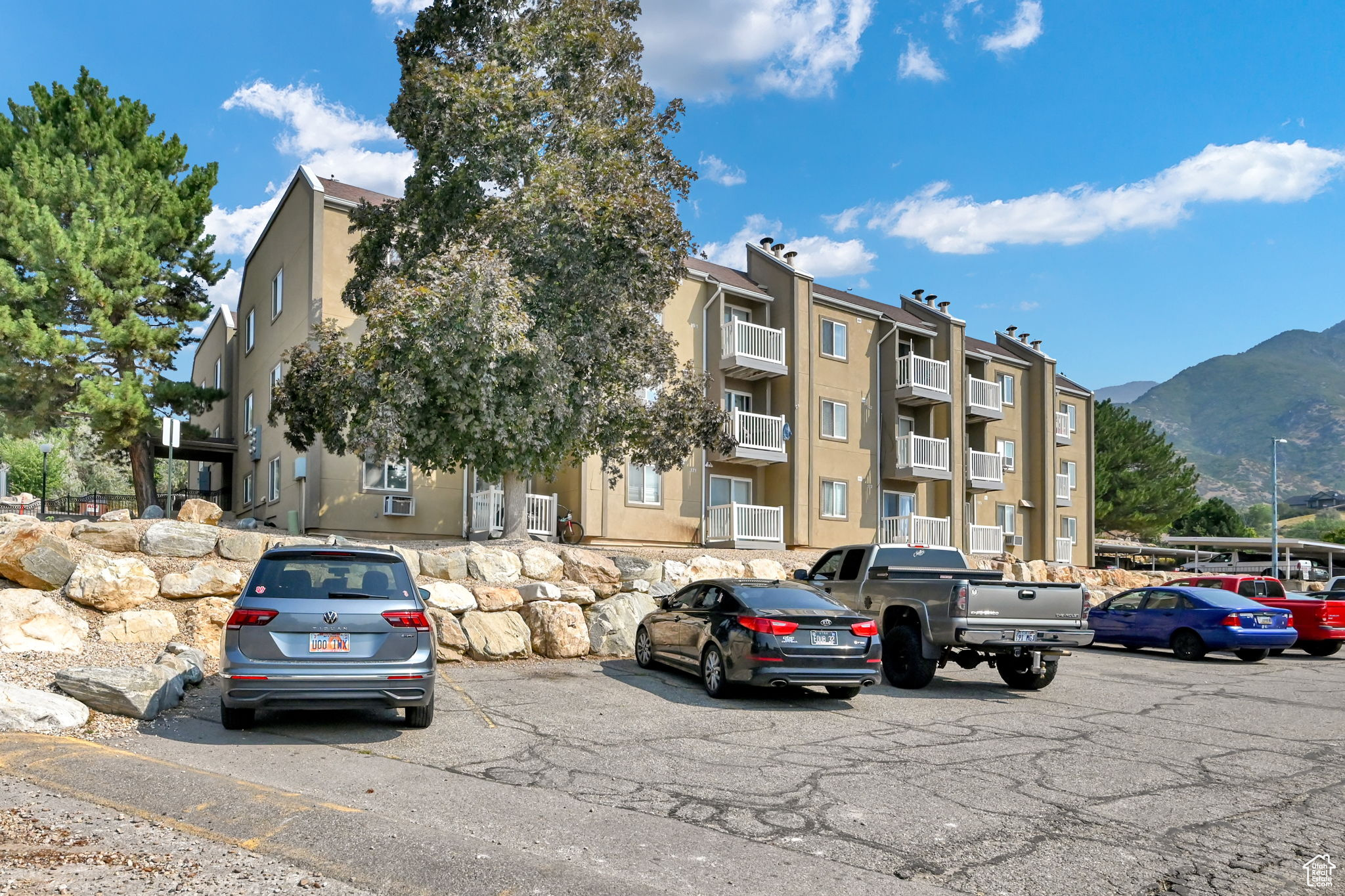 View of building exterior with a mountain view