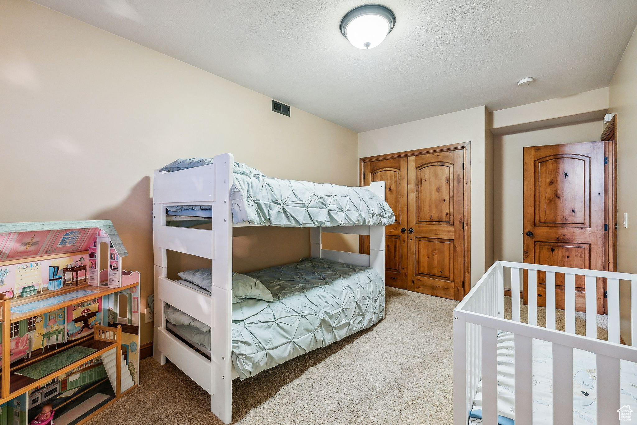 Bedroom with carpet flooring