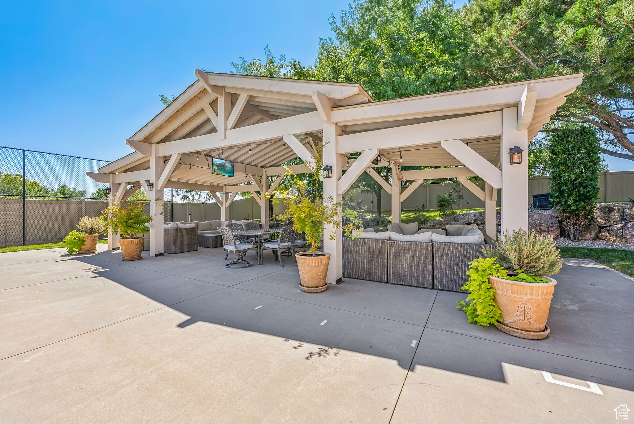 View of patio / terrace with a gazebo and outdoor lounge area