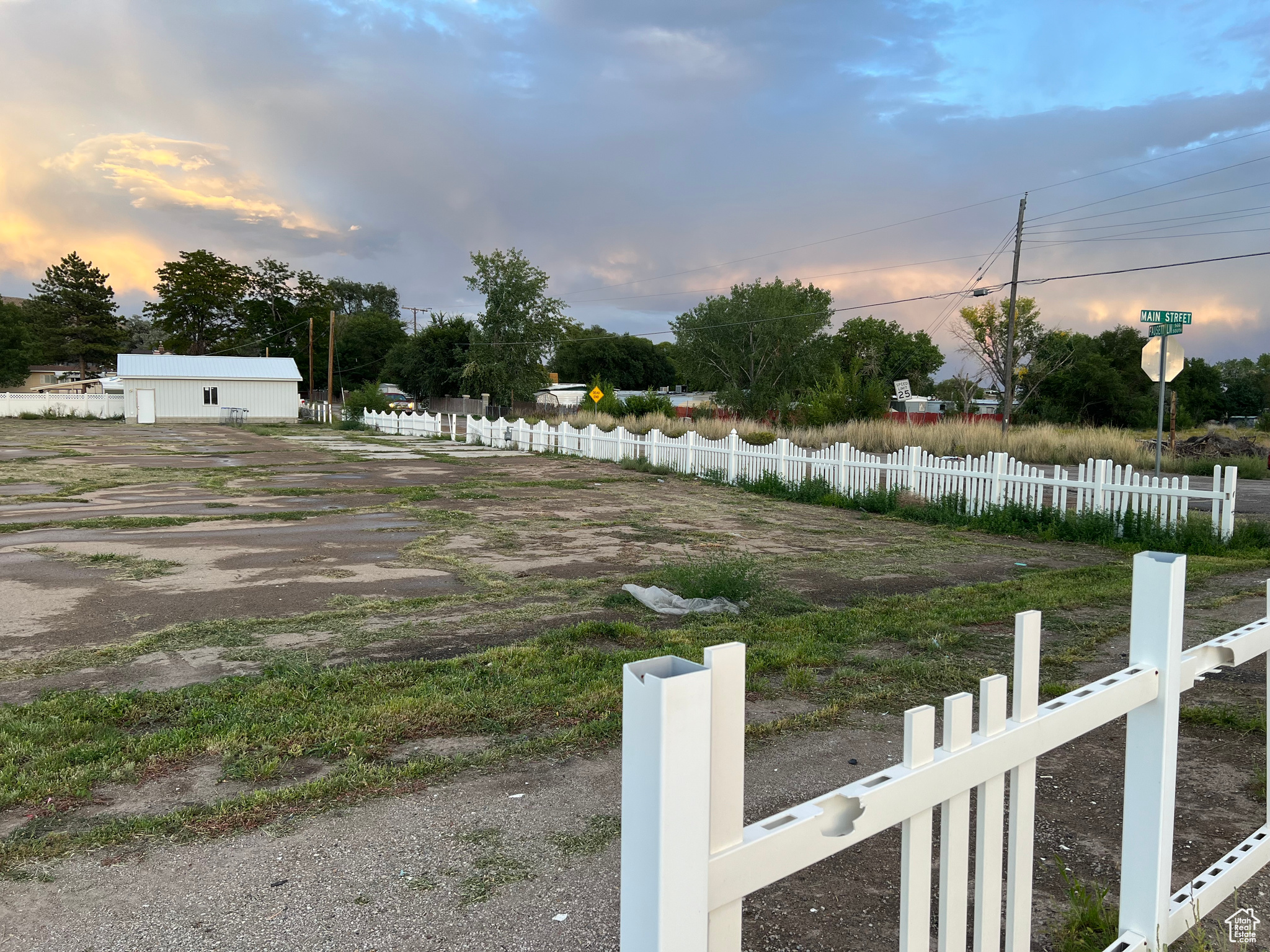 View of yard at dusk