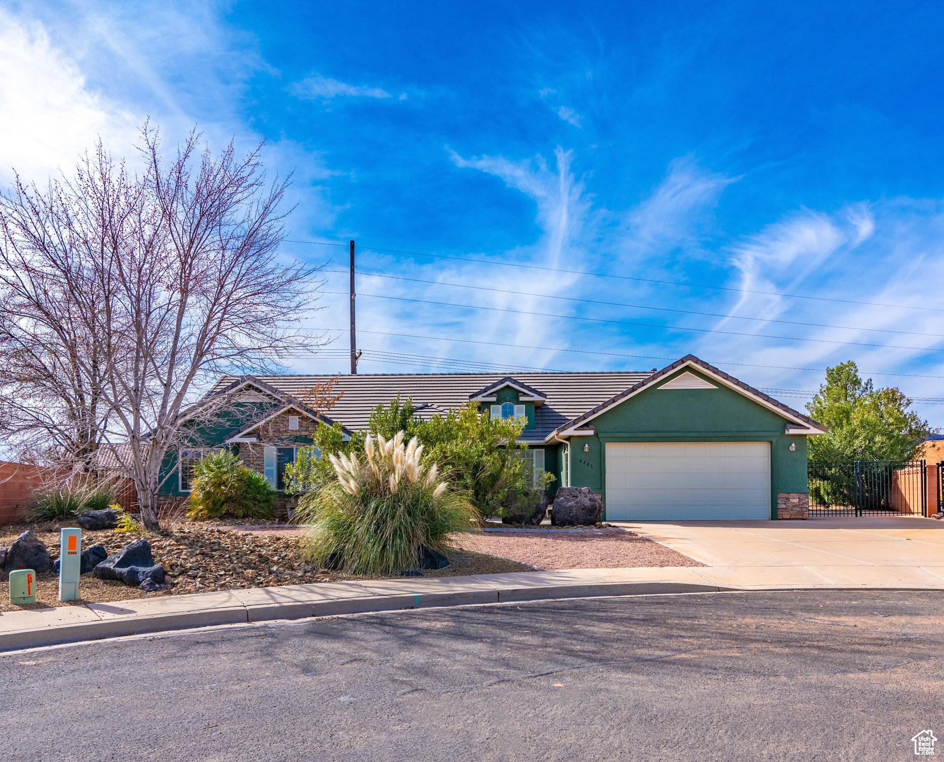 Single story home with a garage