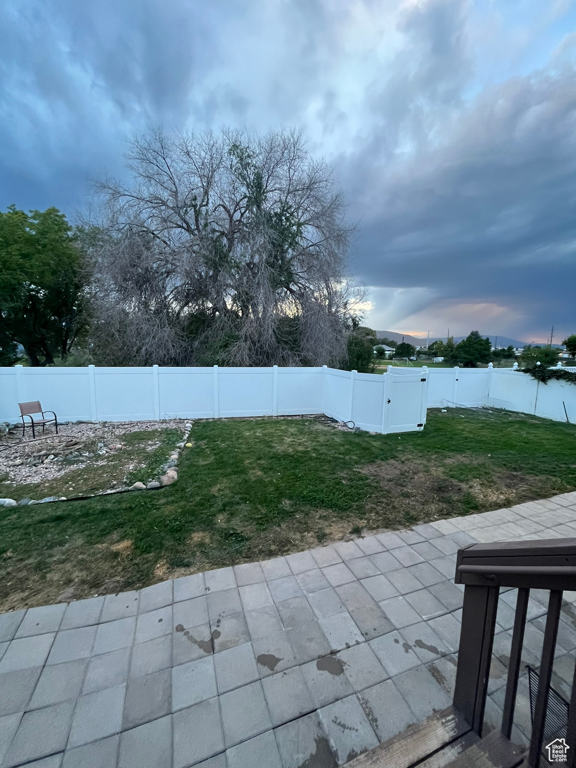 View of patio terrace at dusk