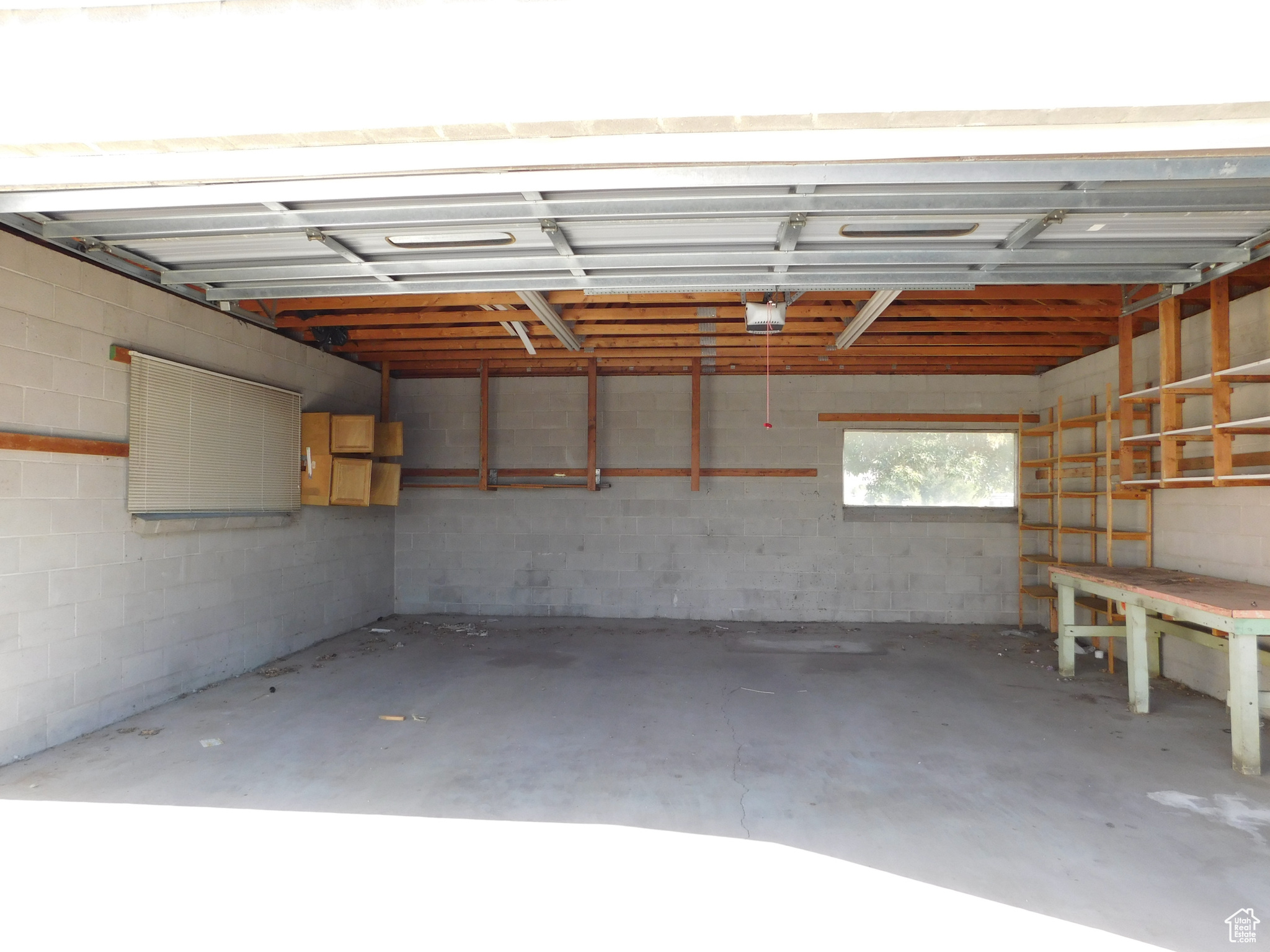 Workbench and shelves.