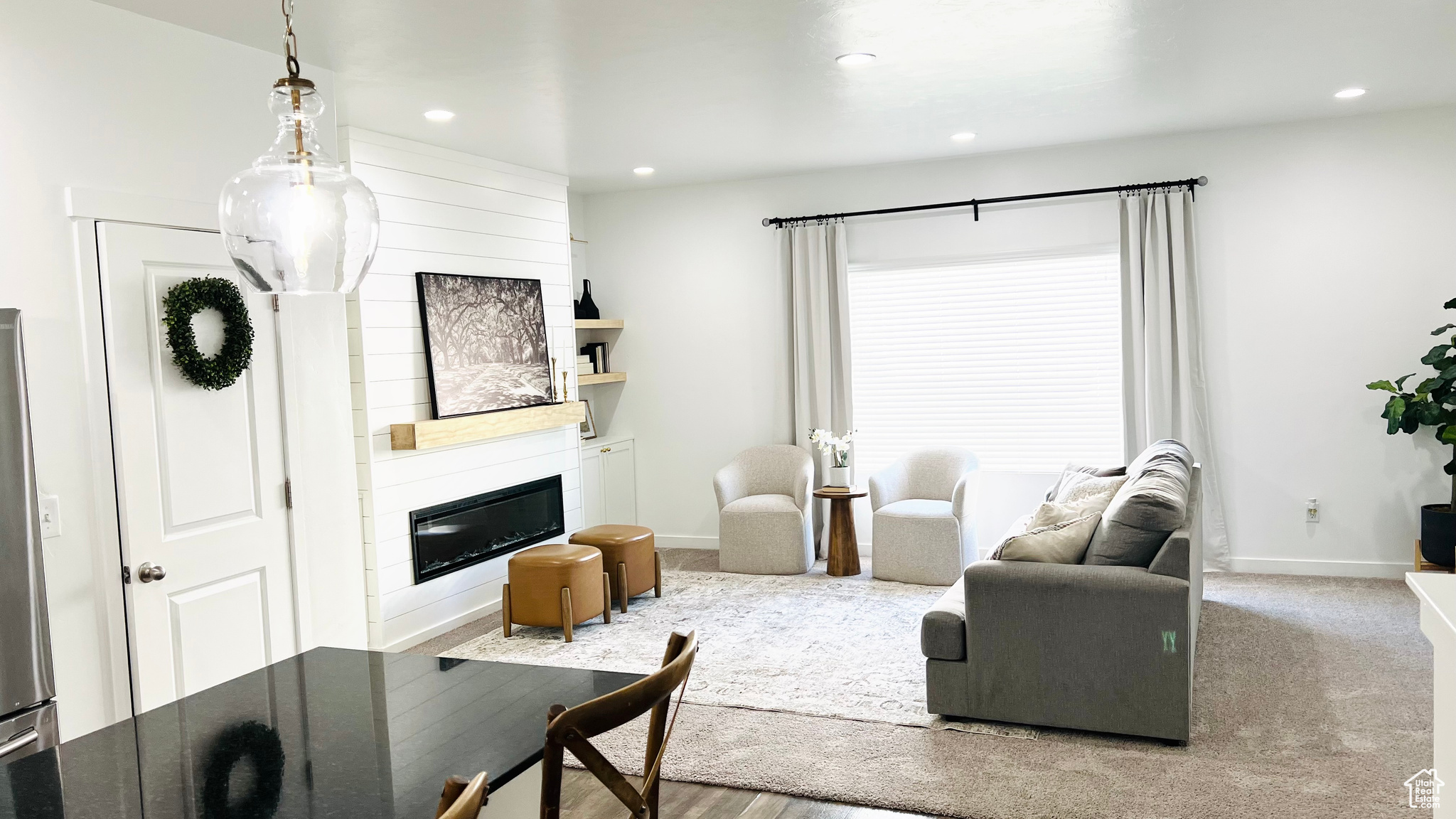 Living room featuring a fireplace