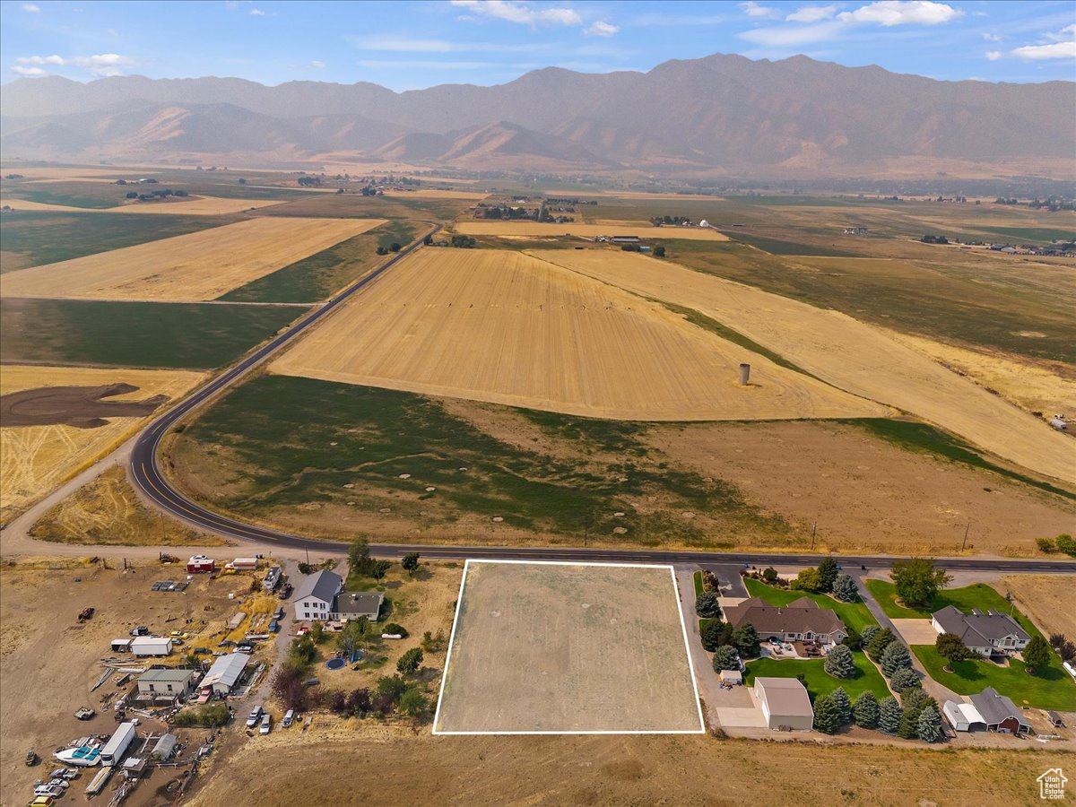 Drone / aerial view featuring a mountain view and a rural view