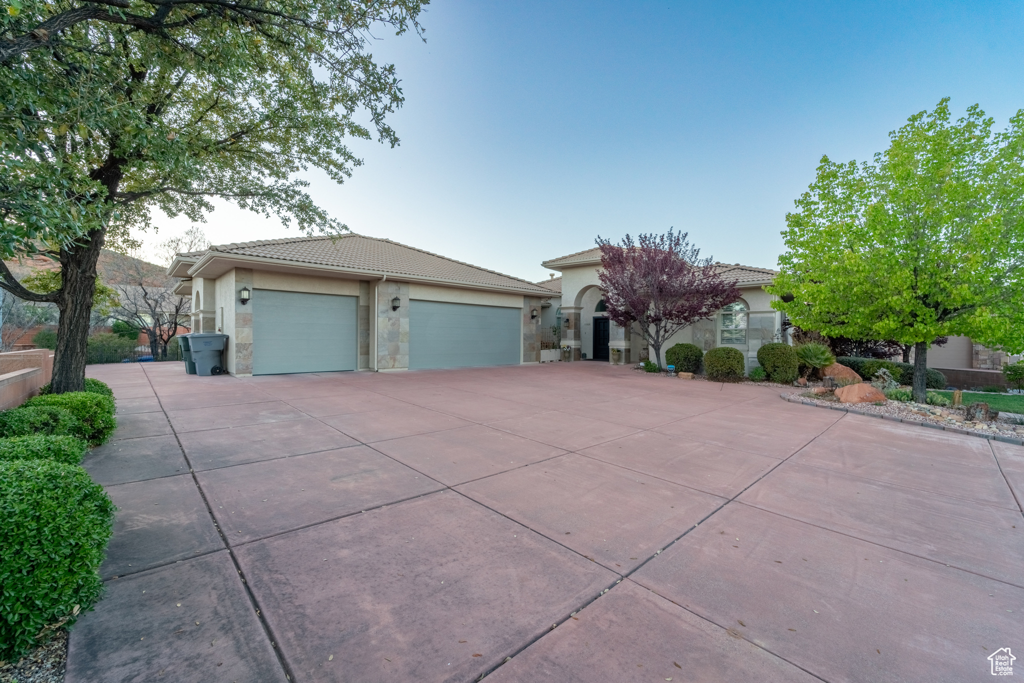 View of front of property with a garage