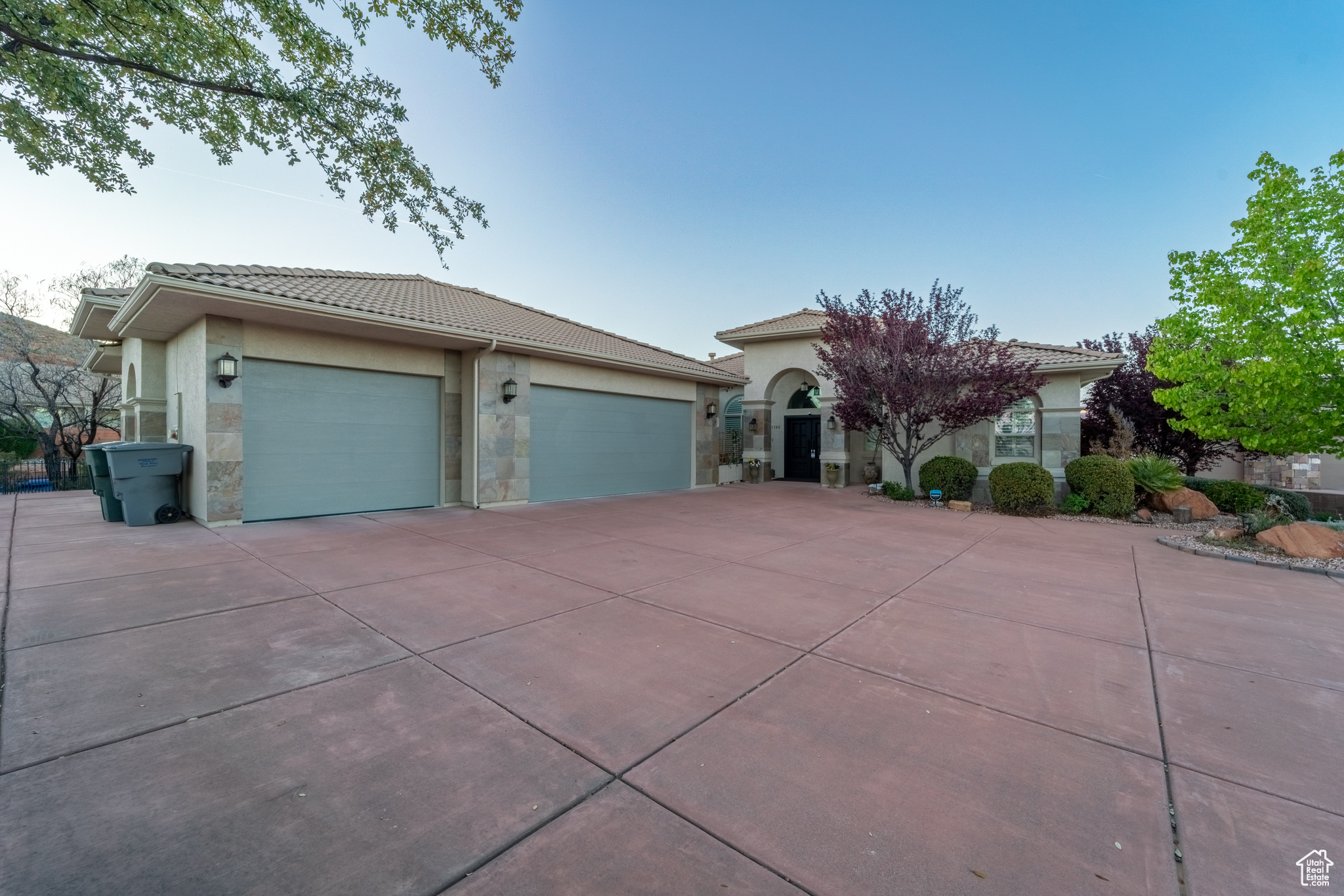 View of front of property with a garage