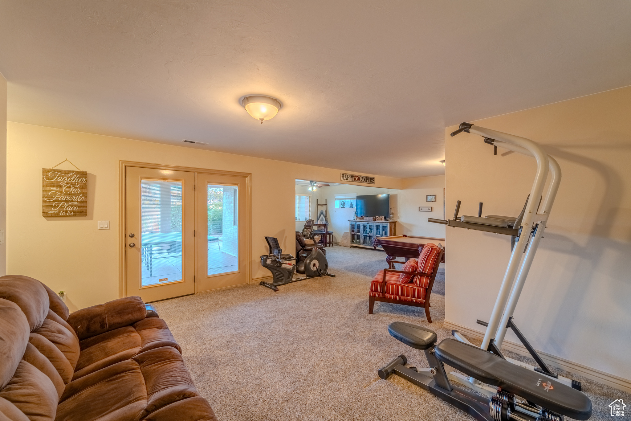 Workout room featuring carpet floors