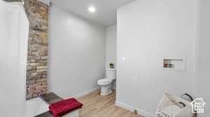 Bathroom with toilet and wood-type flooring