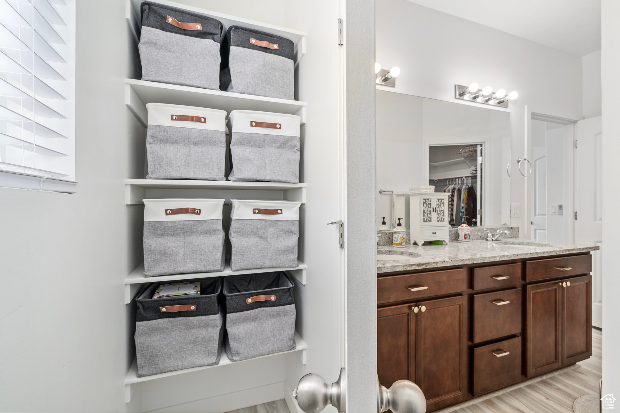 Primary bathroom, organizer bins stay with the house