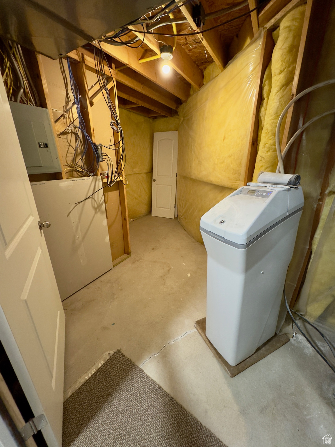 Basement storage room with water softener