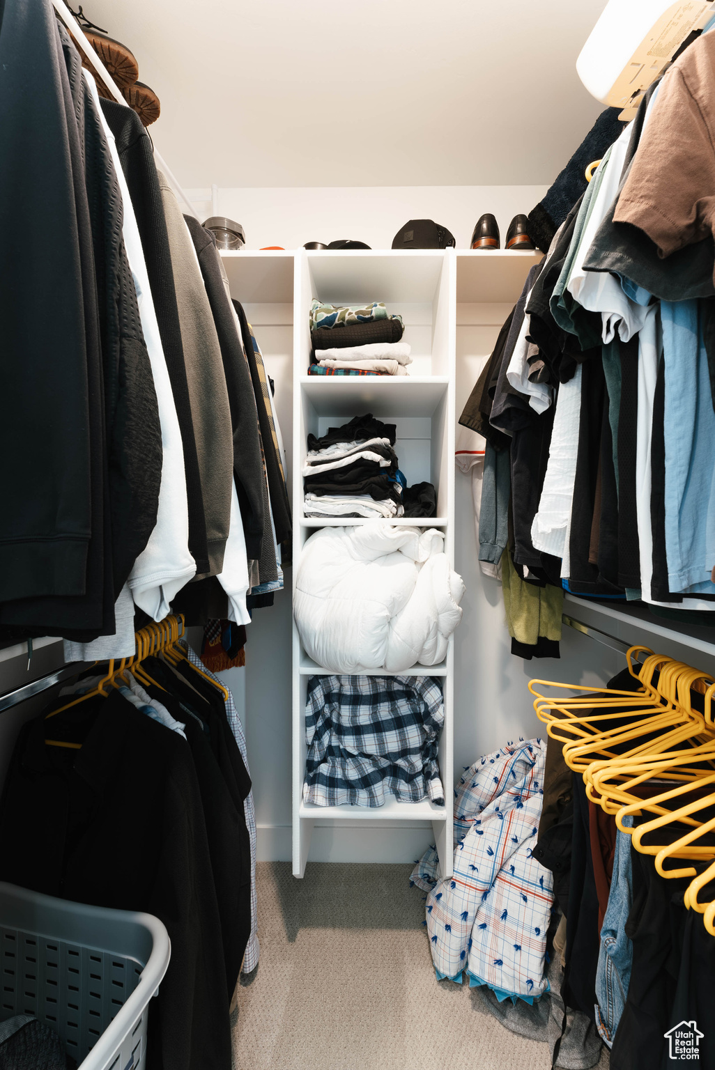 Walk in closet with carpet floors