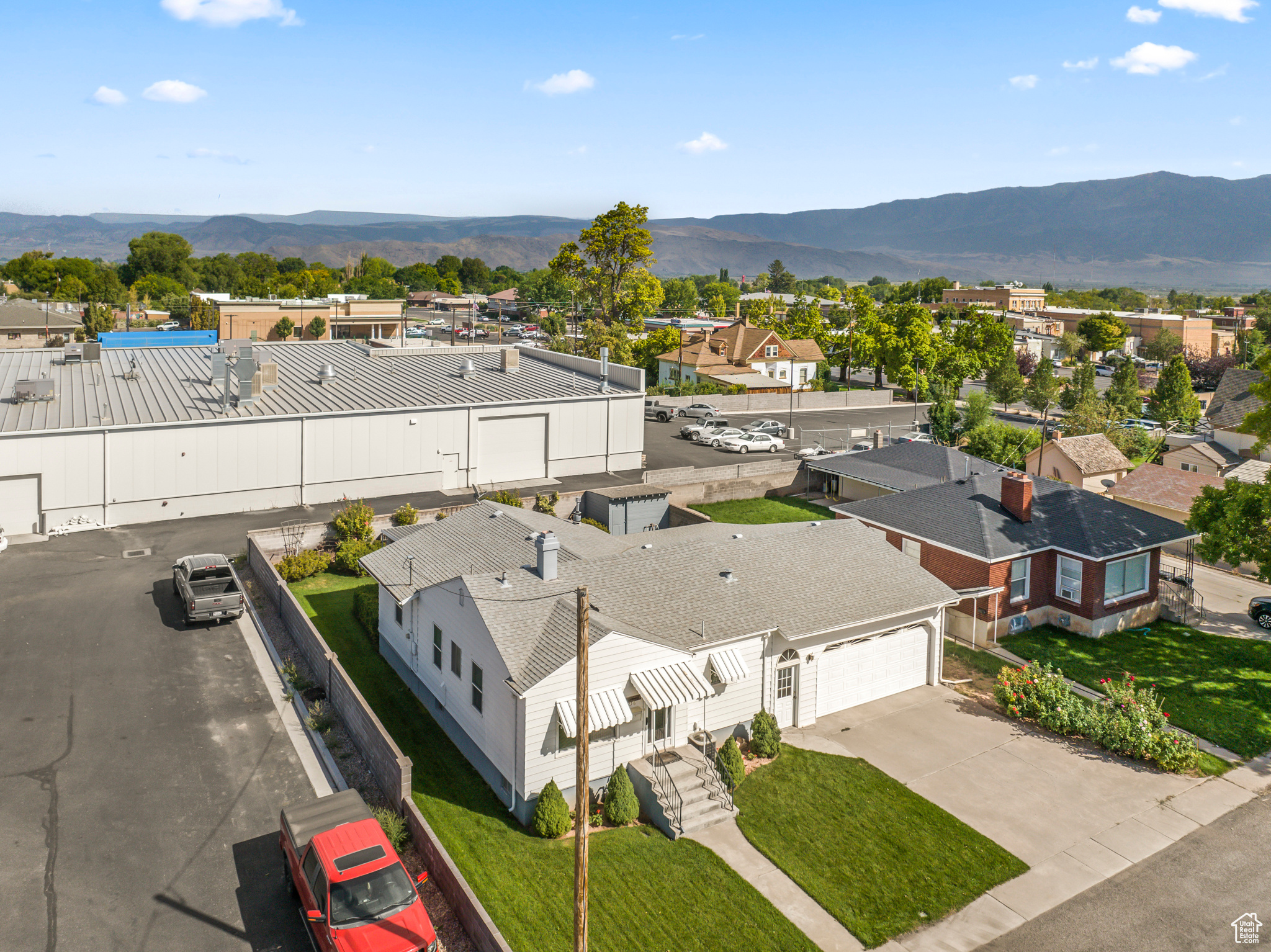 Drone / aerial view with a mountain view