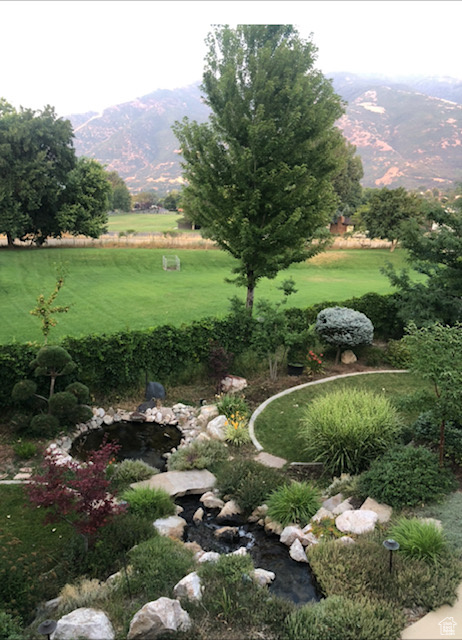 View of yard with a mountain view