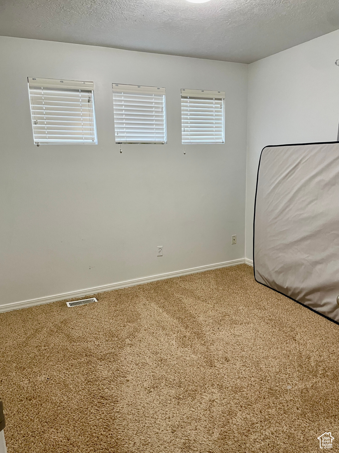 Unfurnished room featuring carpet and a textured ceiling