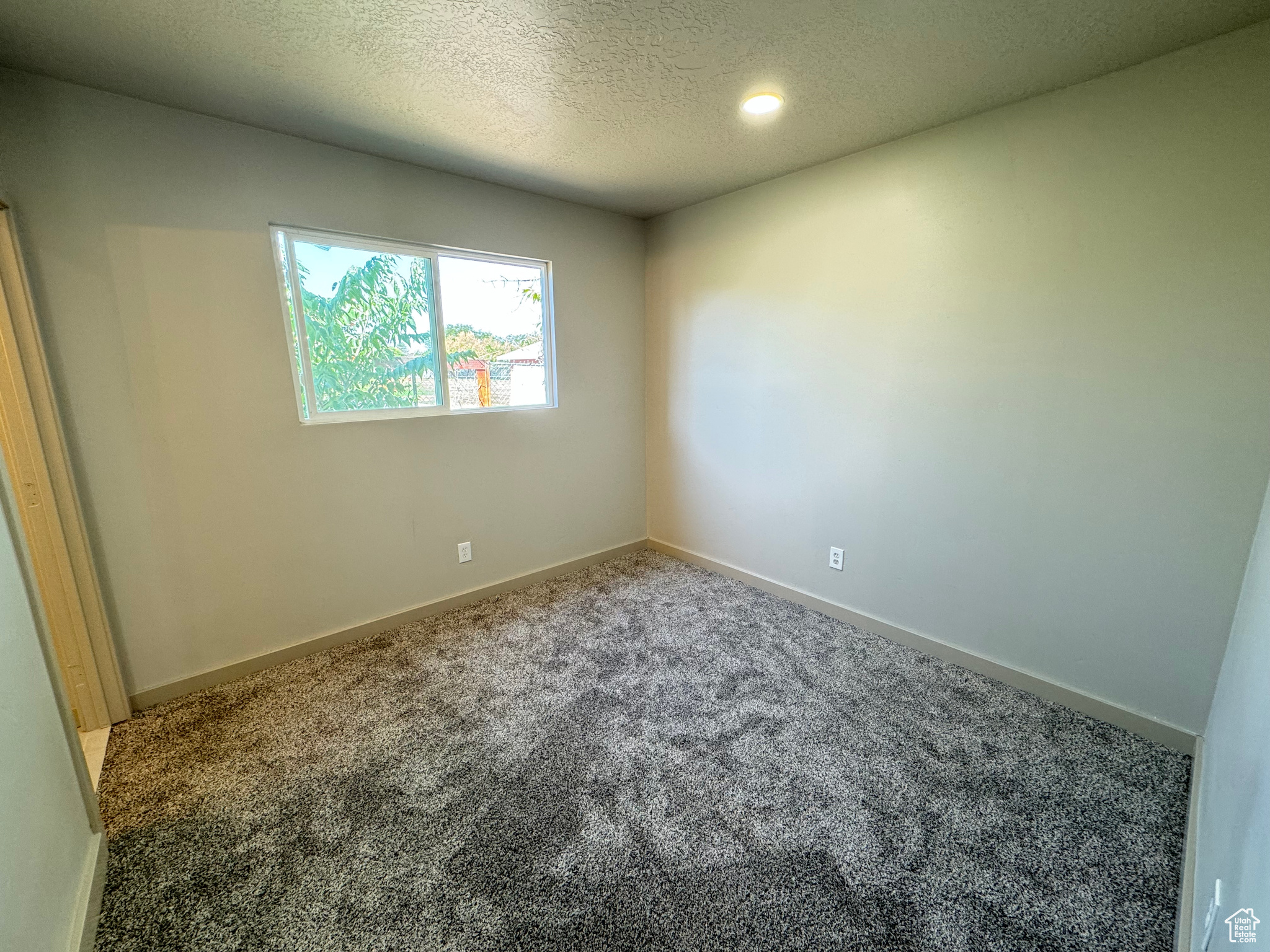 Empty room featuring carpet floors and a textured ceiling